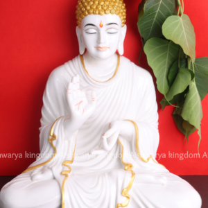 Sitting White & Gold Buddha Statue - Marble Dust