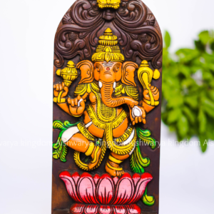 Wooden Handicrafts Arch Narthana Ganesha With Lotus Polished Wall Mount