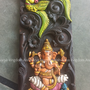 Wooden Handcrafted Double Parrot Ganesha Without Beeding Wall Panel – Home Decor