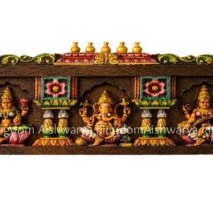 Wooden Handicrafts Double Pillar 3 God Panel with Temple Beeding Painted