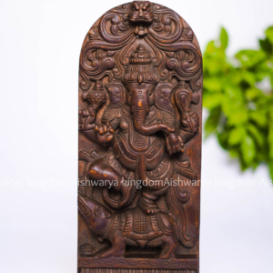 Wooden Handicrafts Arch Narthana Ganesha With Rat Wall Mount