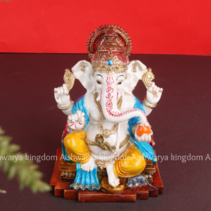 White Ganesha with Laddu Idol - Marble Dust