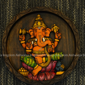 Wooden Handcrafted Sitting Ganesha Carved Wall Plate – Home Decor