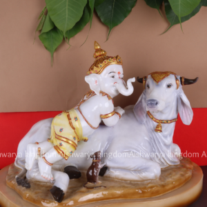 Nandi with Bala Ganesha Idol - Marble Dust