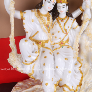 White Radha Krishna with Swing Statue - Marble Dust