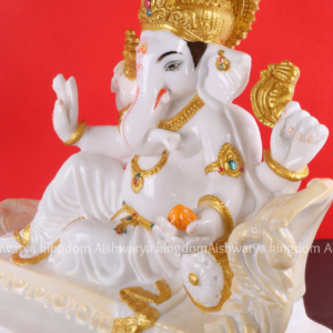 Relaxing White Ganesha with Sofa Statue - Marble Dust