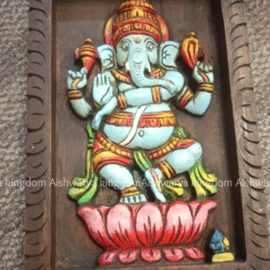 Painted Dancing Lotus Ganesha Wall Panel – Home Decor