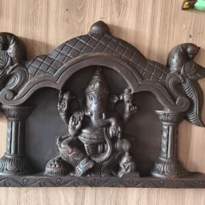 Wooden Handicrafts Arch Ganesha Mandapam with Double Parrot Wall Mount