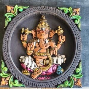 Wooden Handicrafts Carved Ganesha Square Panel Wall Mount