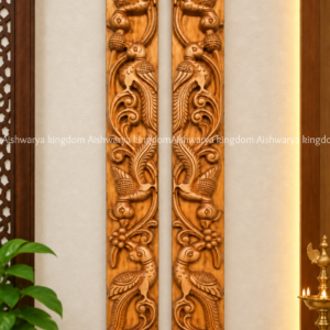Wooden Handcrafted Peacock Vertical Panel Wall Mount – Home Decor
