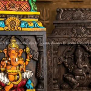 Wooden Handcrafted Sitting Ganesha with Gopuram Wall Mount – Home Decor