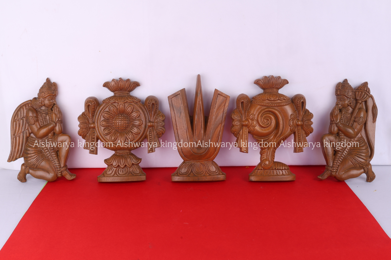 Wooden Handcrafted Namam Sangu Chakram Hanuman Garudan Wall Mount – Home Decor