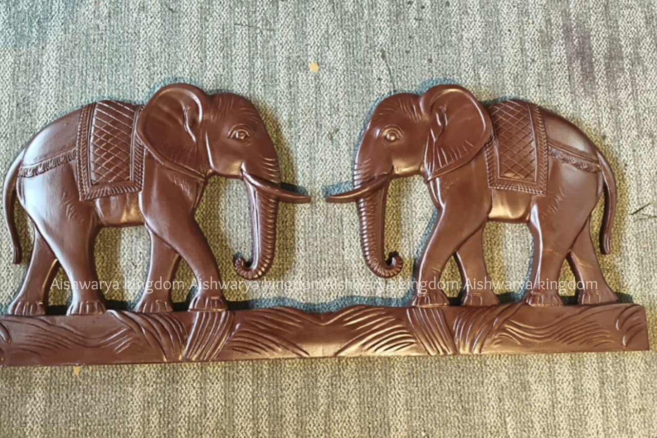 Wooden Handcrafted Double Elephant Wall Panel – Home Decor