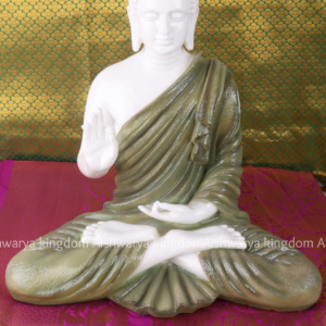 Buddha White with Green Sitting Statue - Marble Dust
