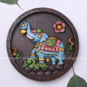 Wooden Handcrafted Carved Elephant Wall Plate – Home Decor