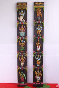 Wooden Handcrafted Dasavatharam Vertical Panel with Temple Beeding Painted