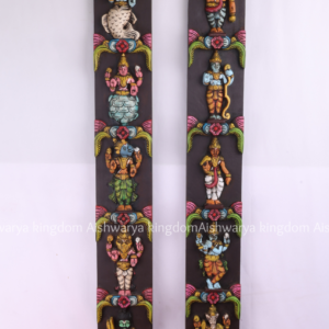 Wooden Handcrafted Dasavatharam Vertical Panel with Temple Beeding Painted