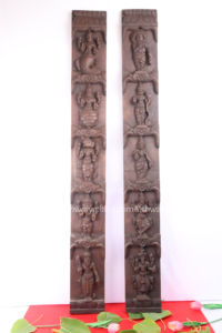 Wooden Handcrafted Dasavatharam Vertical Panel with Temple Beeding Polish