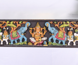 Wooden Handcrafted Gajalakshmi with Kamadhenu Painted Panel