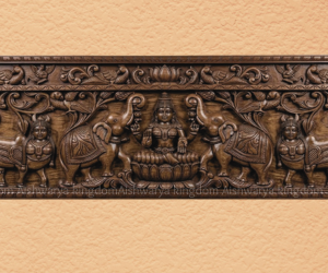 Wooden Handcrafted Gajalakshmi with Kamadhenu Parrot Beeding Polish Panel