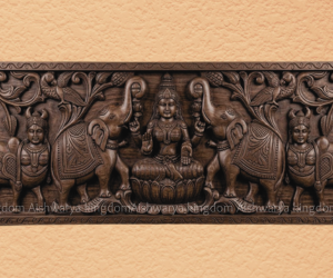 Wooden Handcrafted Gajalakshmi with Kamadhenu Polish Panel