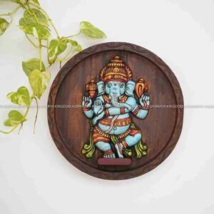 Carved wooden wall plate with Ganesh design - AK Crafts Chennai