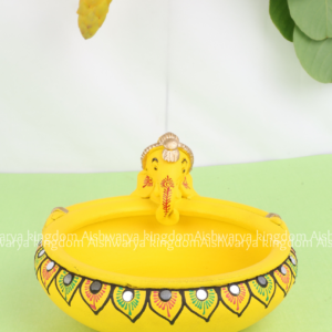 Handmade Yellow Terracotta Elephant Urli for Home Decor