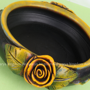Handmade Terracotta Rose Flower Urli with Leaf Design