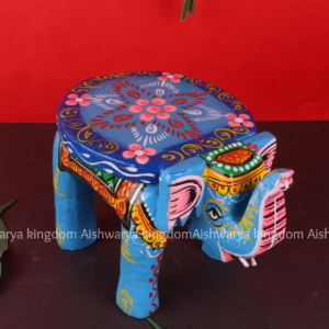 Handcrafted Wooden Blue Painting Elephant Stool | Decorative Wooden Stool