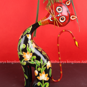 Hand Painted Metal Red Cat Statue for Decor | Decorative Cat Figurine