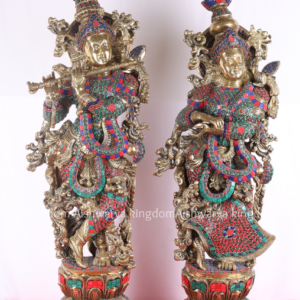 Brass Ratha Krishna Statue with Color Stone Work