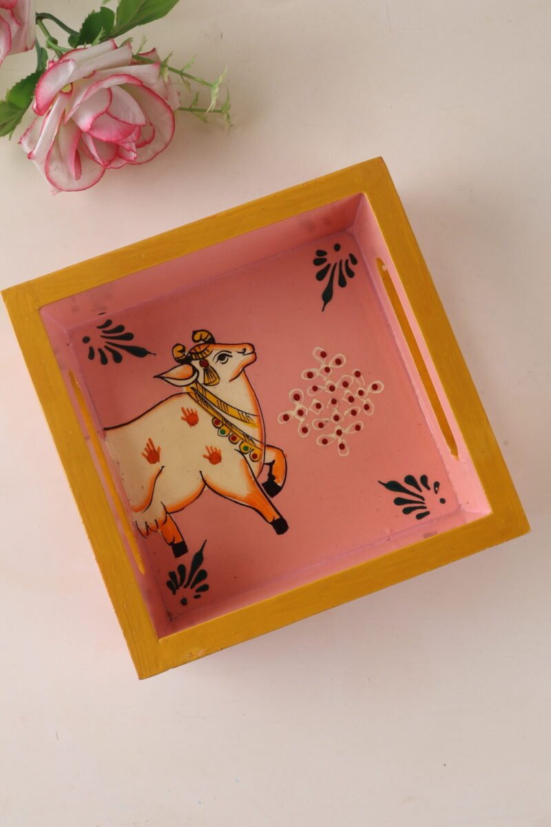 Hand painted pichwai cow Tray