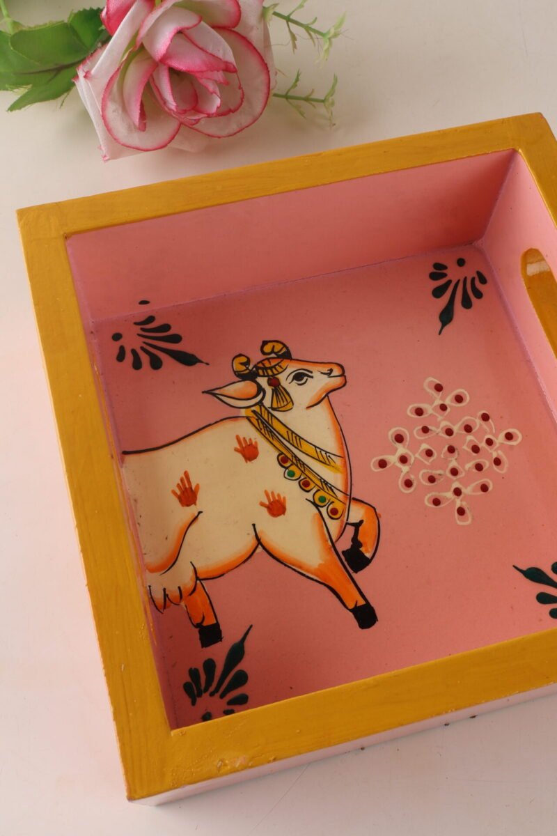 Hand painted pichwai cow Tray