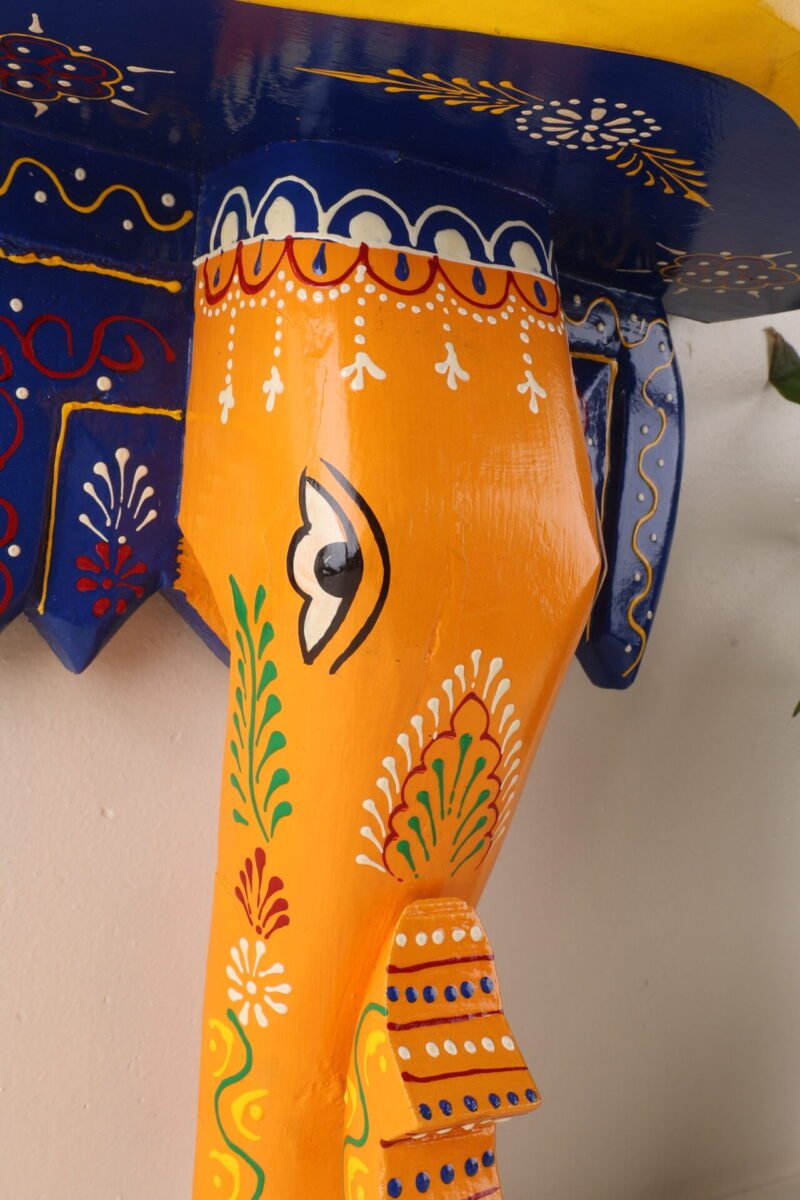 Hand Painted Elephant Head Wall Shelf - Yellow