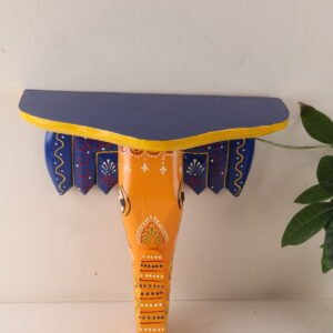 Hand Painted Elephant Head Wall Shelf - Yellow