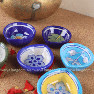 Leaf Shaped Diya Blue Pottery | Handmade Décor