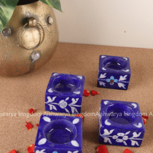 Square Jaipure Blue Pottery T-Light Candle Holder