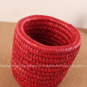 Handwoven Fiber Basket Red & Green | Handmade Basket