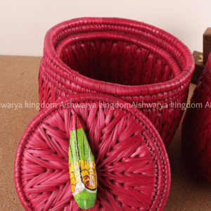 Handmade Moonji Grass Basket with Bird Handle