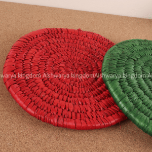 Handwoven Round Placemats Green & Red | Table Mats