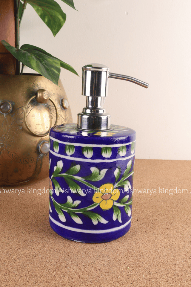 Blue Pottery Soap Dispenser | Handmade Bathroom Decor