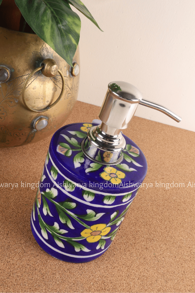 Blue Pottery Soap Dispenser | Handmade Bathroom Decor