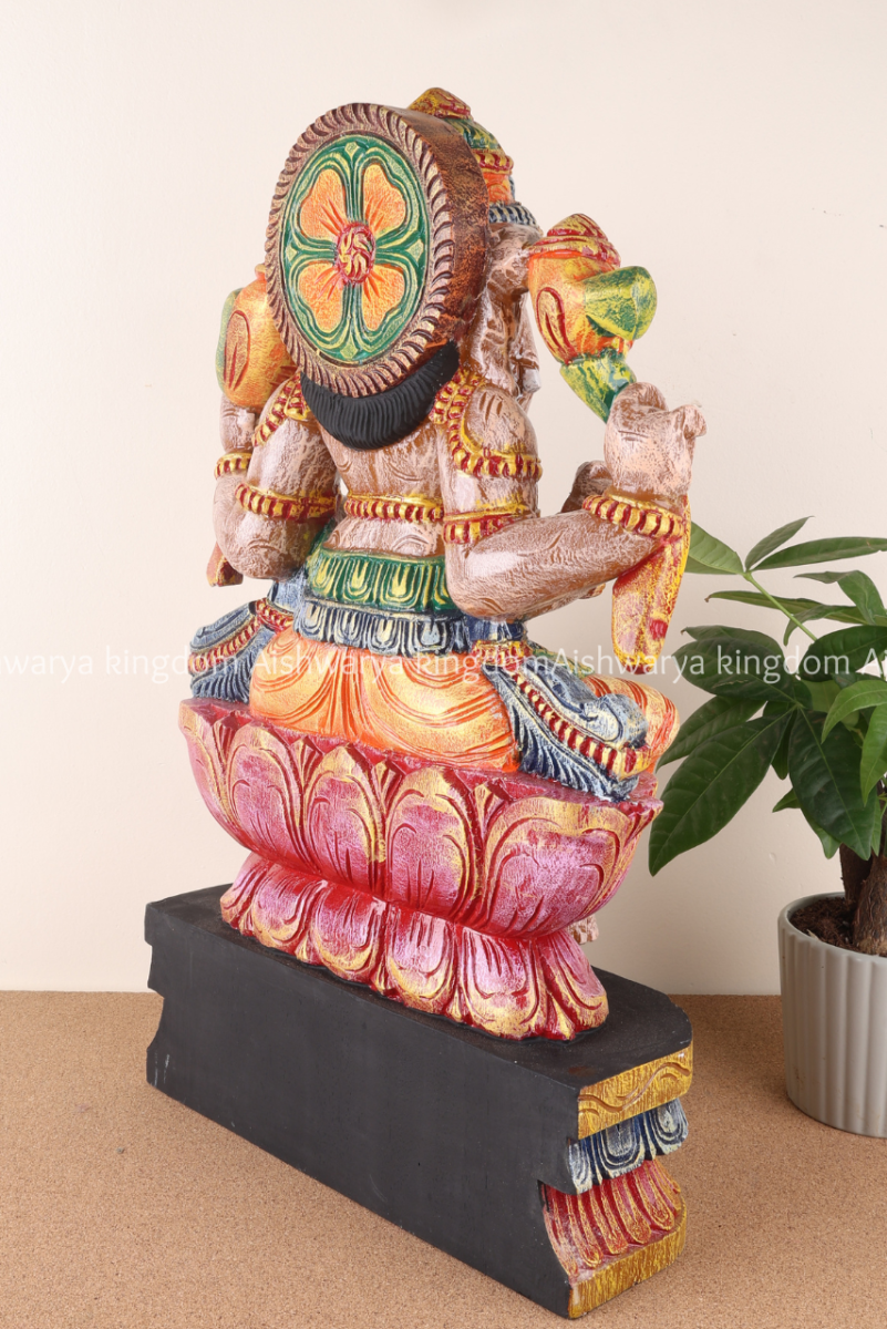 Right Trunk Lotus Ganesha | Wooden Ganesha