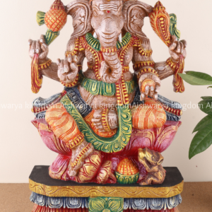 Right Trunk Lotus Ganesha | Wooden Ganesha