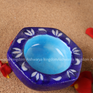 Blue Pottery Flower Shaped Diya | Handmade Decor