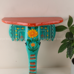 Hand Painted Elephant Head Wall Shelf - Turquoise