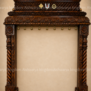 Wooden Gopuram with Side Pillar Pooja Room Setup