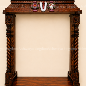 Wooden Gopuram with Side Pillar Pooja Room Setup