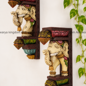 Handicrafted trunkup bell elephant wooden wall bracket