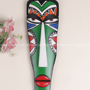 Narrow Geometric Green Tribal Face Wall Hanging